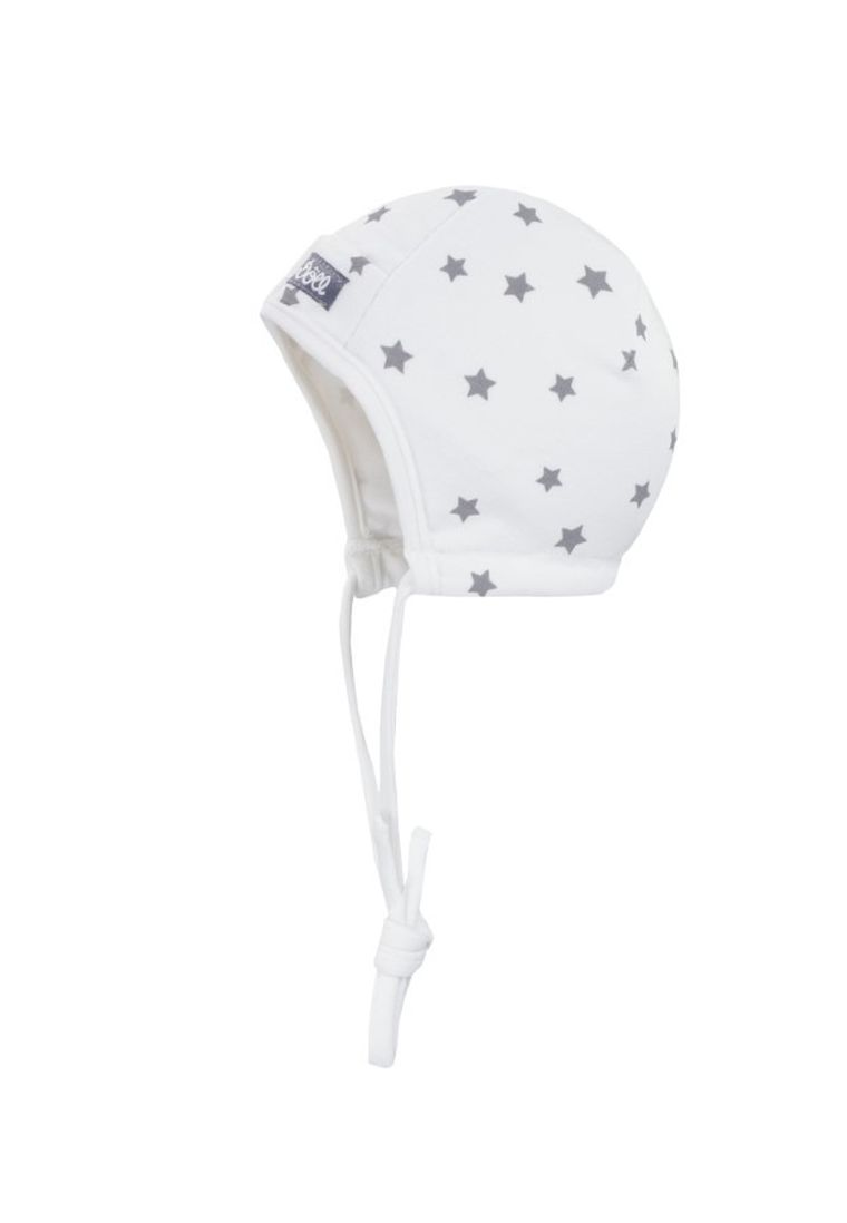Czapka niemowlęca, wiązana, biała, szare gwiazdki, Döll