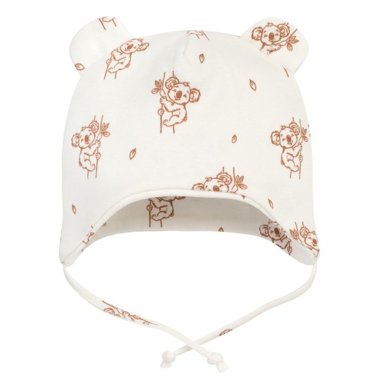 Czapka niemowlęca, wiązana, ecru, Pinokio