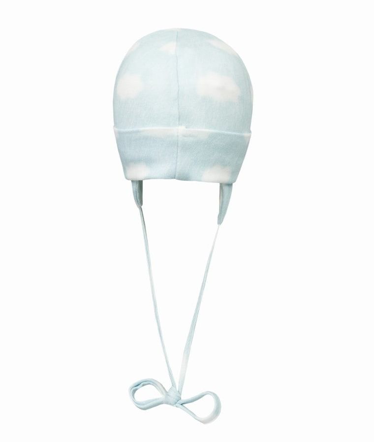Czapka niemowlęca, wiązana, niebieska, chmurki, Döll