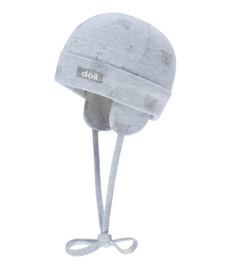 Czapka niemowlęca, wiązana, niebieska, misie, Döll