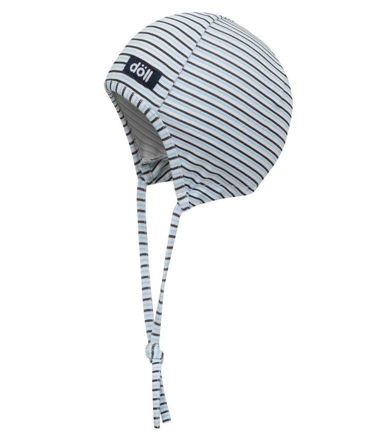 Czapka niemowlęca, wiązana, niebiesko-biała, paski, Döll