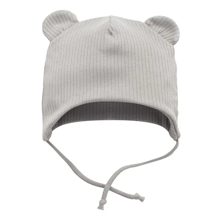 Czapka niemowlęca, wiązana, prążkowana, szara, Pinokio