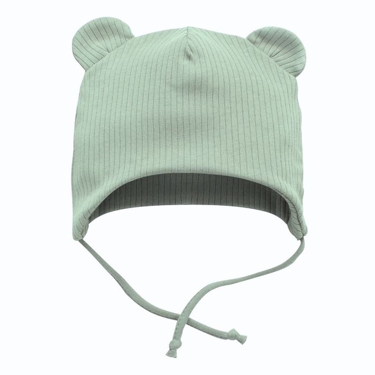Czapka niemowlęca, wiązana, prążkowana, zielona, Pinokio