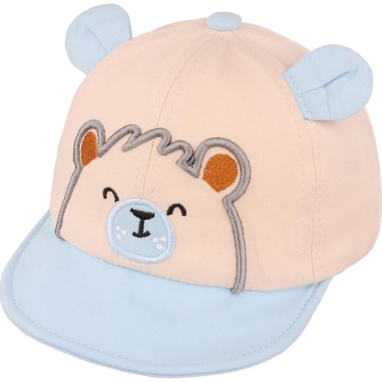 Czapka z daszkiem chłopięca, beżowo-niebieska, Ambra