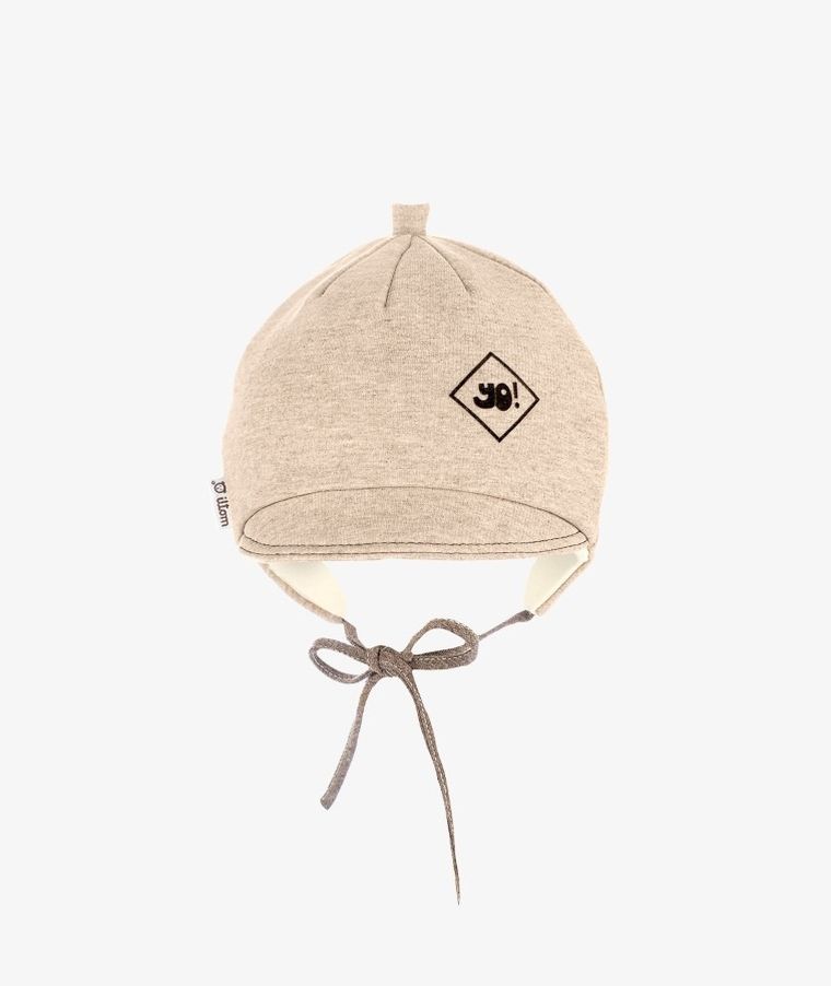 Czapka z daszkiem chłopięca, wiązana, beżowa, Iltom