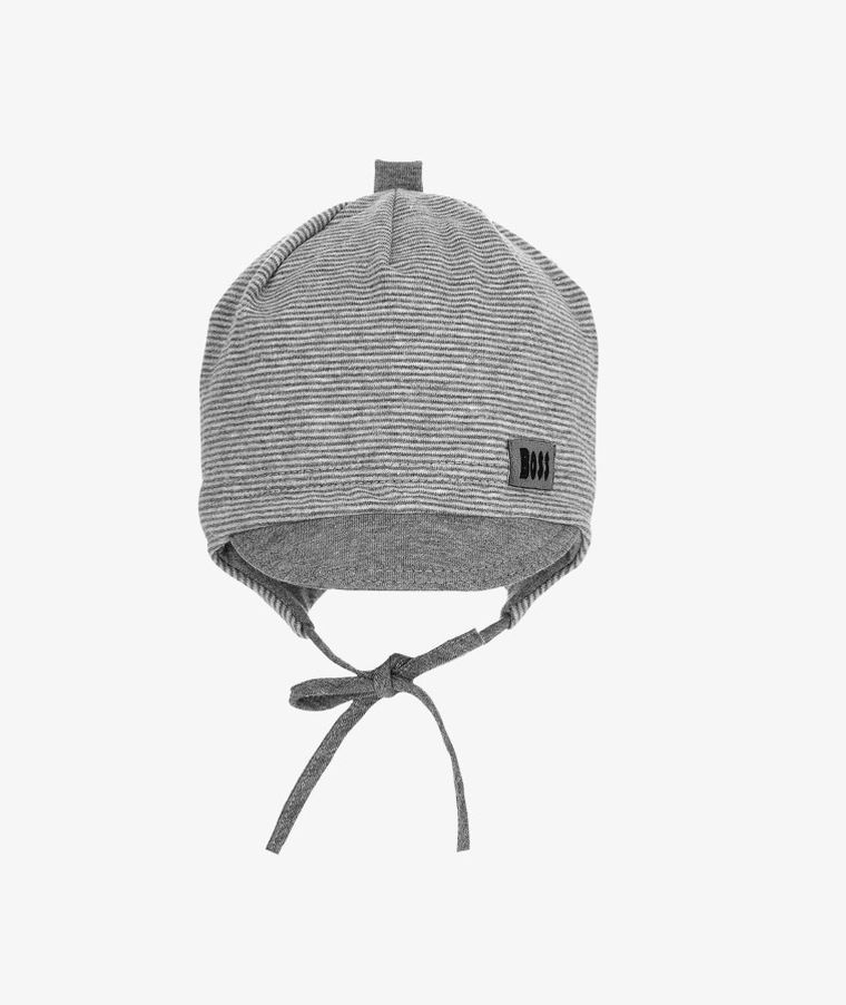 Czapka z daszkiem chłopięca, wiązana, biała, paski, Boss, Iltom