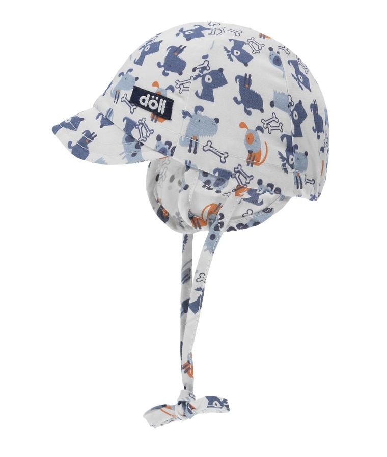 Czapka z daszkiem chłopięca, wiązana, biała, pieski, Döll
