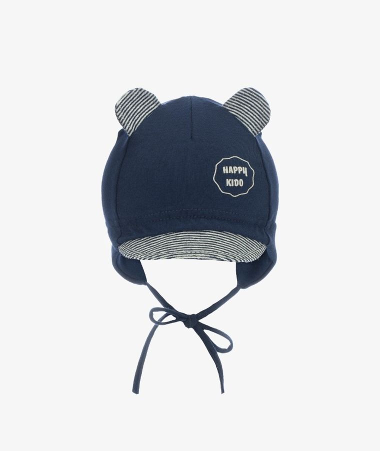 Czapka z daszkiem chłopięca, wiązana, granatowa, Happy kido, Iltom