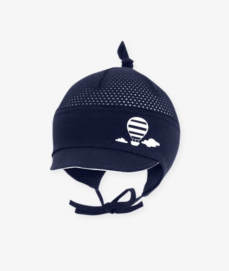 Czapka z daszkiem chłopięca, wiązana, granatowa, Iltom