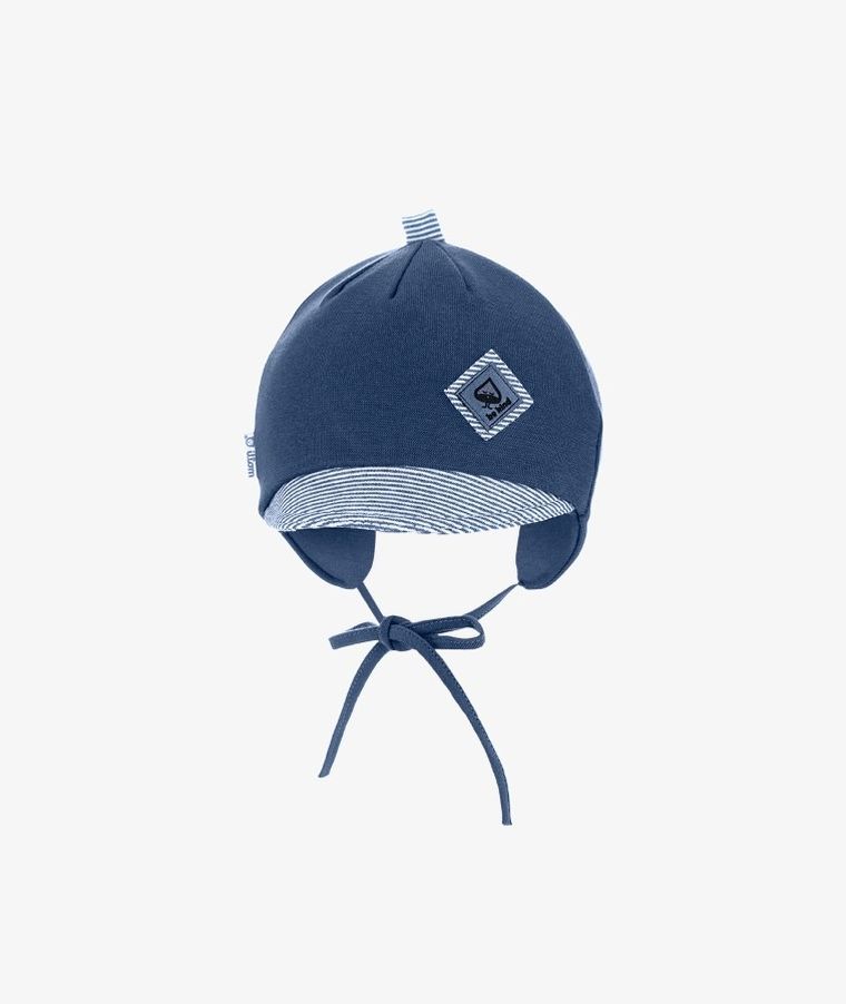 Czapka z daszkiem chłopięca, wiązana, granatowa, Iltom