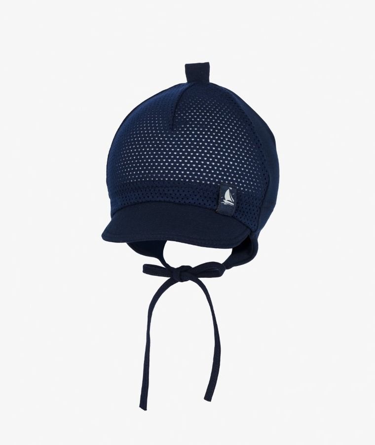 Czapka z daszkiem chłopięca, wiązana, granatowa, Iltom