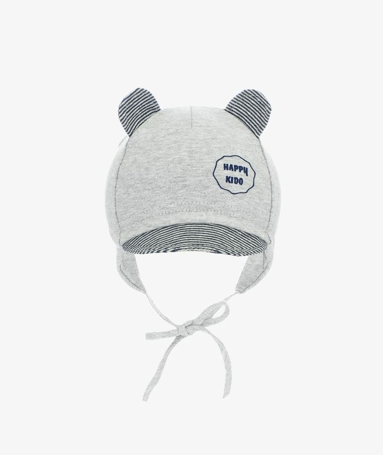 Czapka z daszkiem chłopięca, wiązana, jasnoszara, Happy kido, Iltom