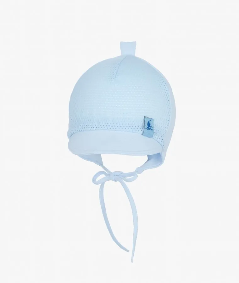 Czapka z daszkiem chłopięca, wiązana, niebieska, Iltom