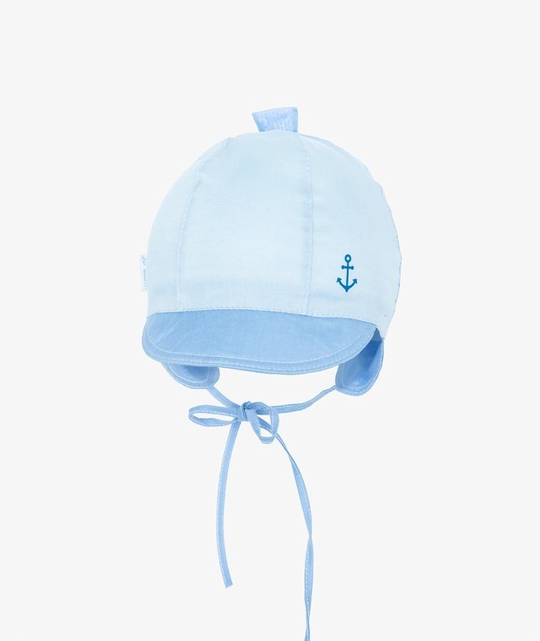Czapka z daszkiem chłopięca, wiązana, niebieska, Iltom