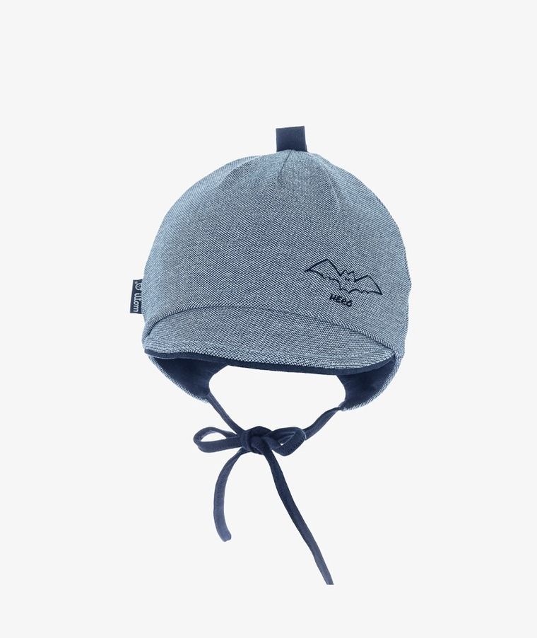 Czapka z daszkiem chłopięca, wiązana, niebieska, podwójna, Iltom