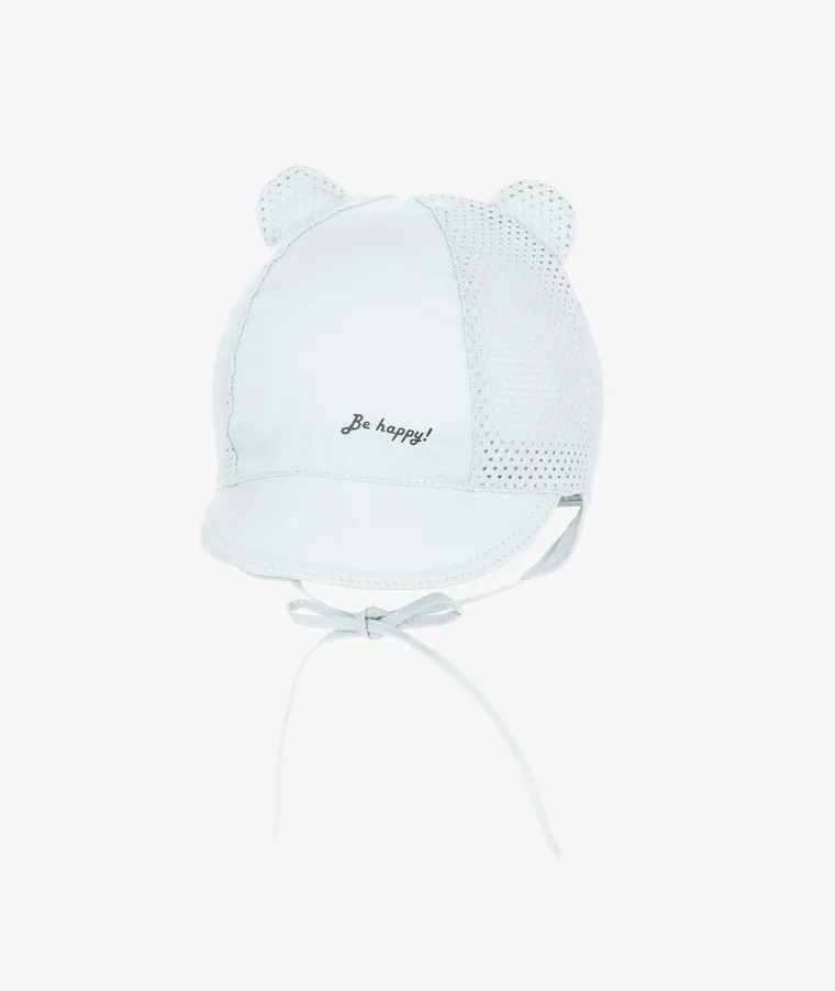 Czapka z daszkiem chłopięca, wiązana, szara, Be happy, Iltom