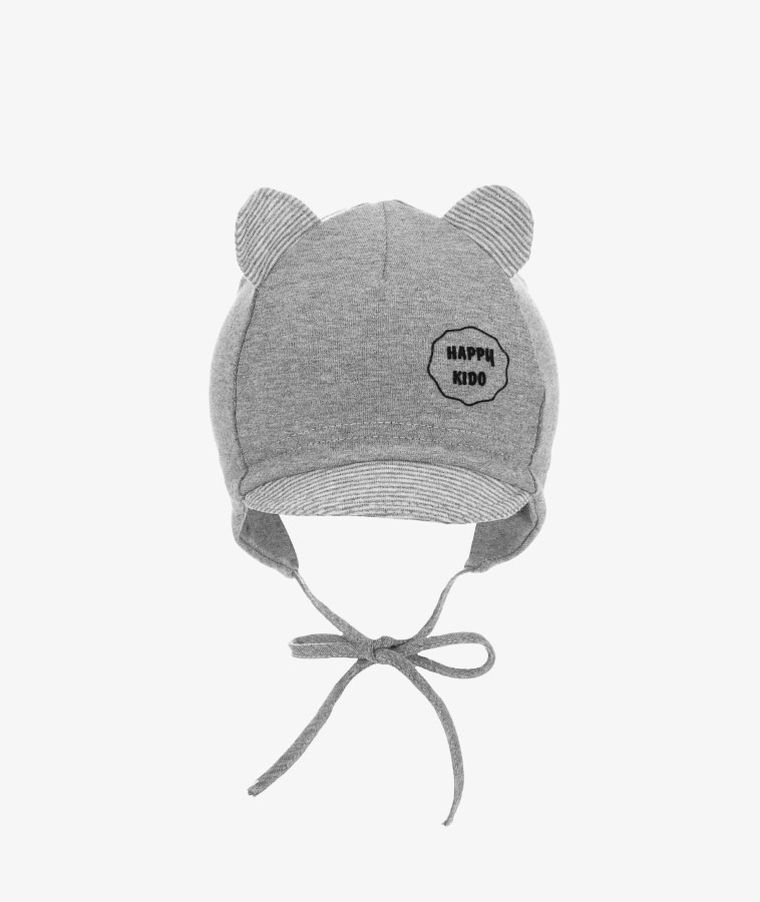 Czapka z daszkiem chłopięca, wiązana, szara, Happy kido, Iltom