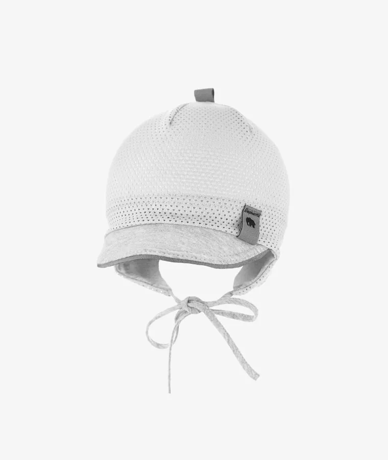 Czapka z daszkiem chłopięca, wiązana, szara, Iltom