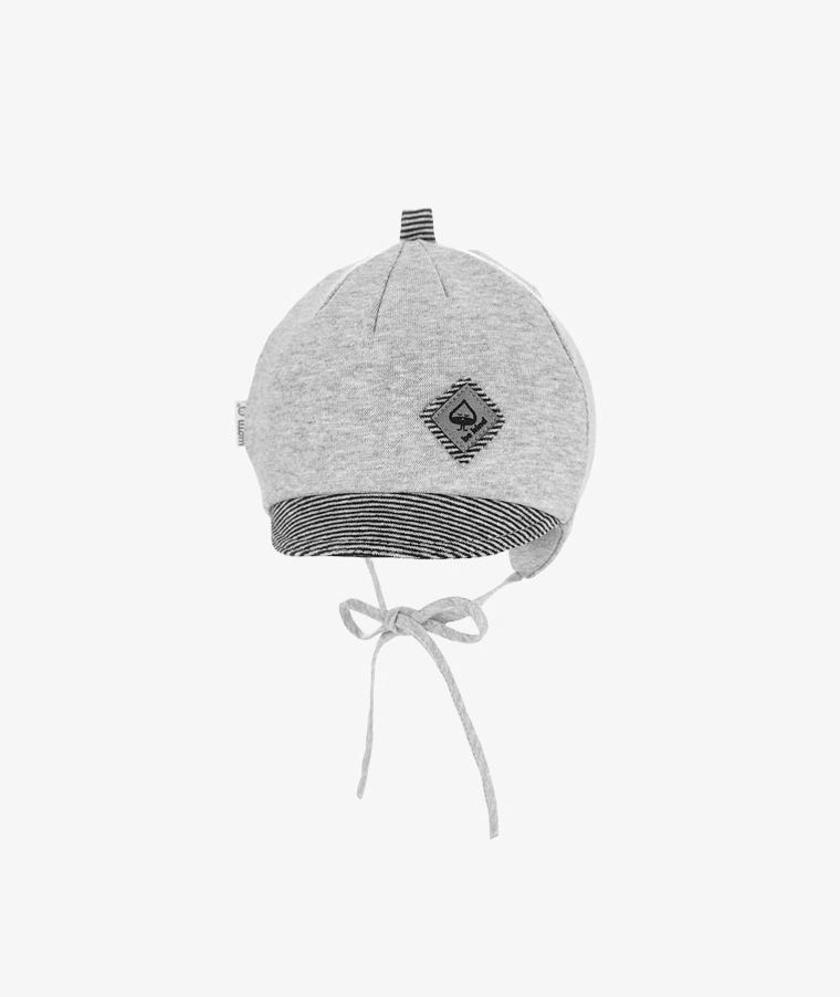 Czapka z daszkiem chłopięca, wiązana, szara, Iltom