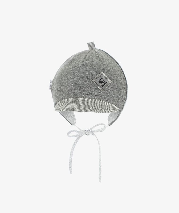 Czapka z daszkiem chłopięca, wiązana, szara, Iltom