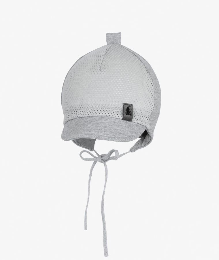 Czapka z daszkiem chłopięca, wiązana, szara, Iltom