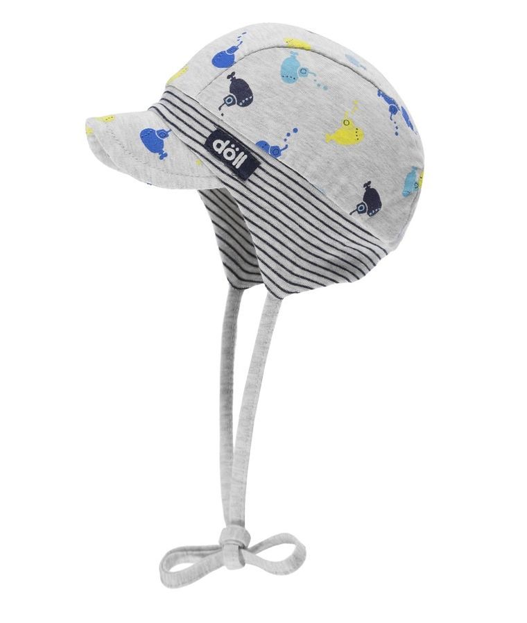 Czapka z daszkiem chłopięca, wiązana, szara, łodzie podwodne, Döll