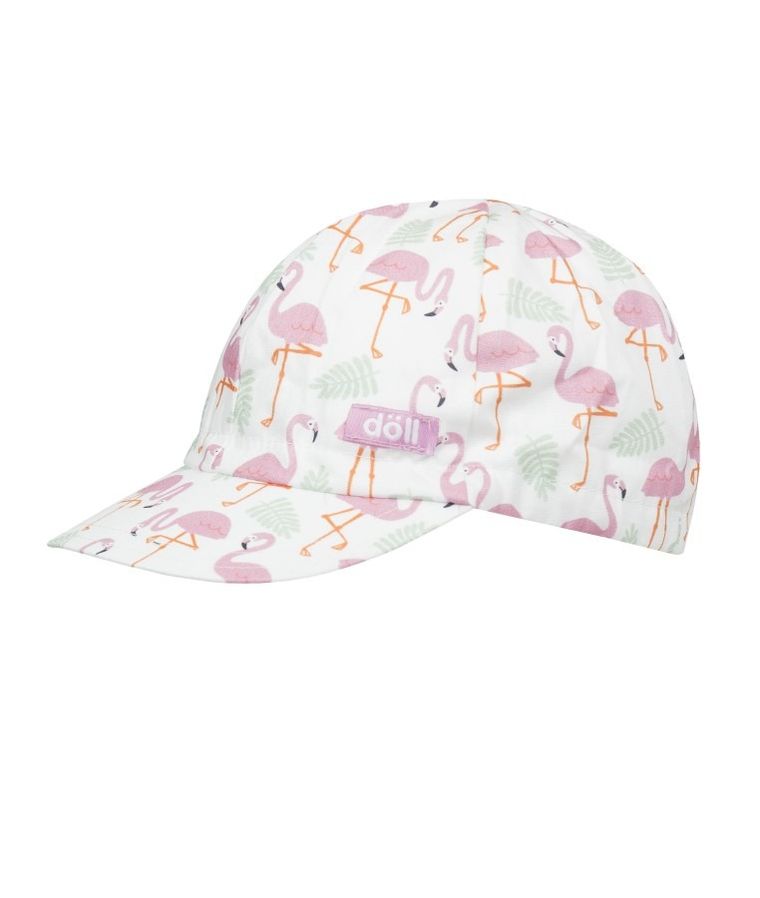 Czapka z daszkiem dziewczęca, biała, flamingi, Döll