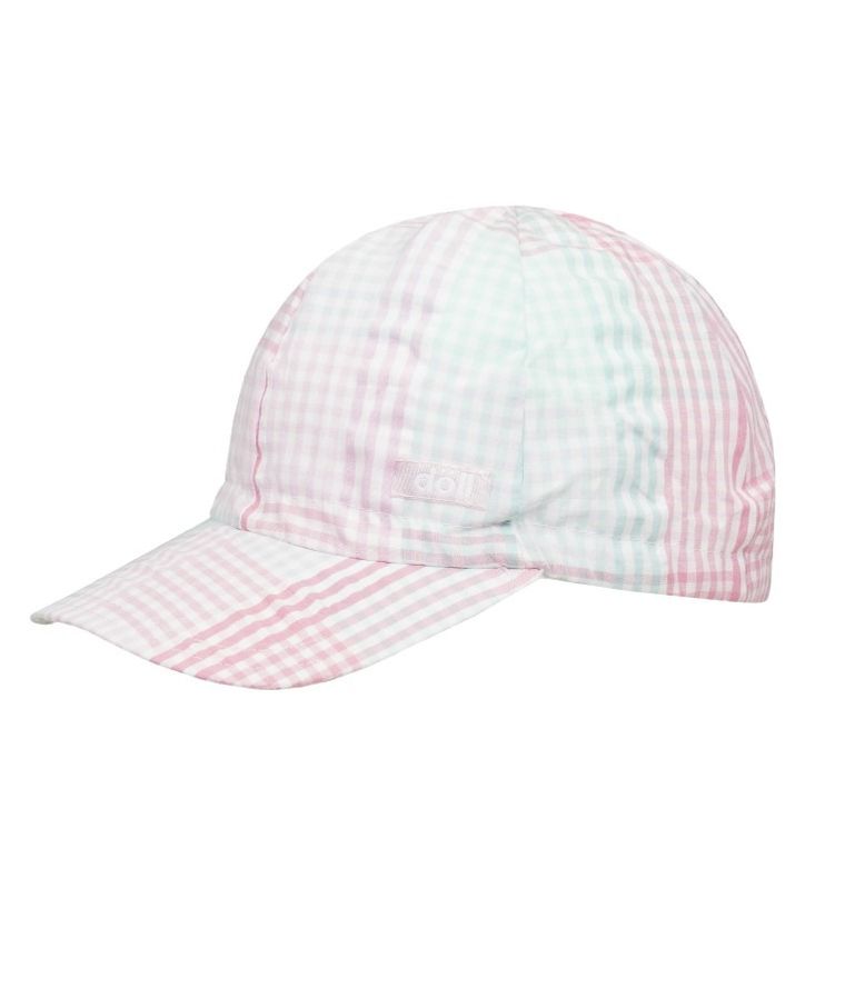 Czapka z daszkiem dziewczęca, biało-różowa, kratka, Döll