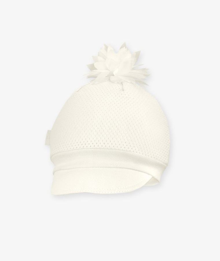 Czapka z daszkiem dziewczęca, ecru, kwiat, Iltom