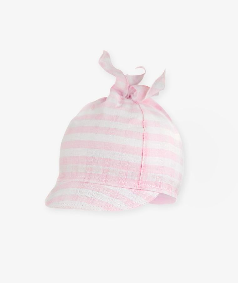 Czapka z daszkiem dziewczęca, różowa, kratka, Iltom