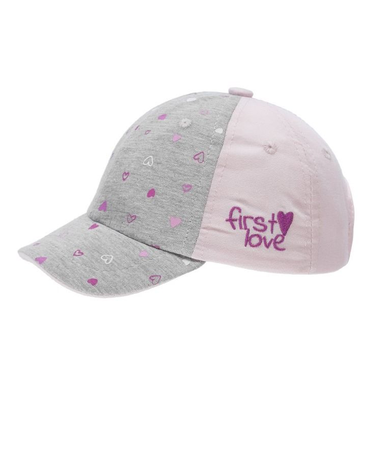 Czapka z daszkiem dziewczęca, szaro-różowa, serduszka, Döll