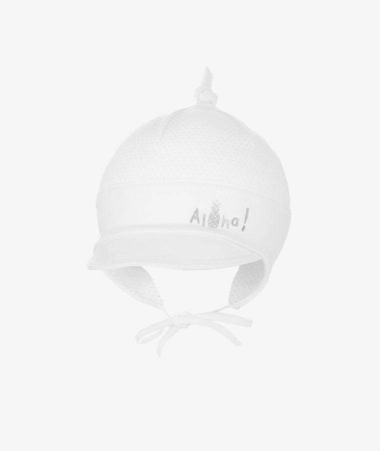 Czapka z daszkiem dziewczęca, wiązana, biała, Iltom