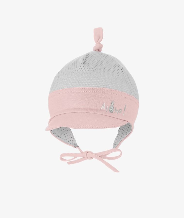 Czapka z daszkiem dziewczęca, wiązana, szara, Iltom