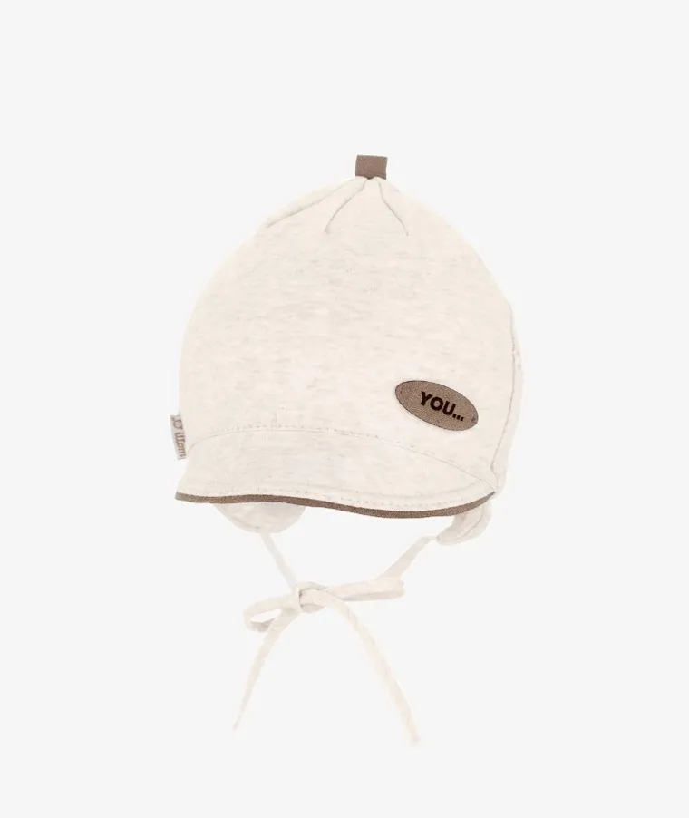 Czapka z daszkiem niemowlęca, wiązana, beżowa, Iltom