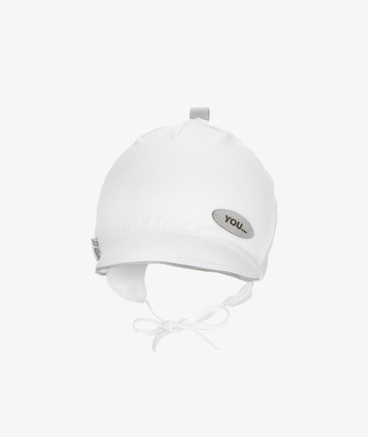 Czapka z daszkiem niemowlęca, wiązana, biała, Iltom