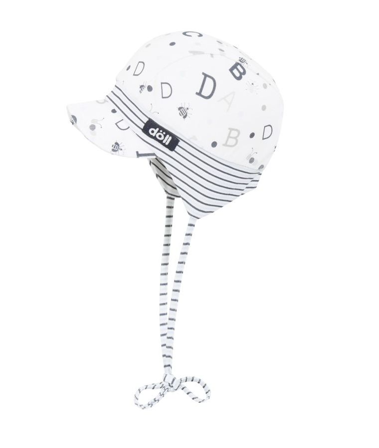 Czapka z daszkiem niemowlęca, wiązana, literki, biała, Döll