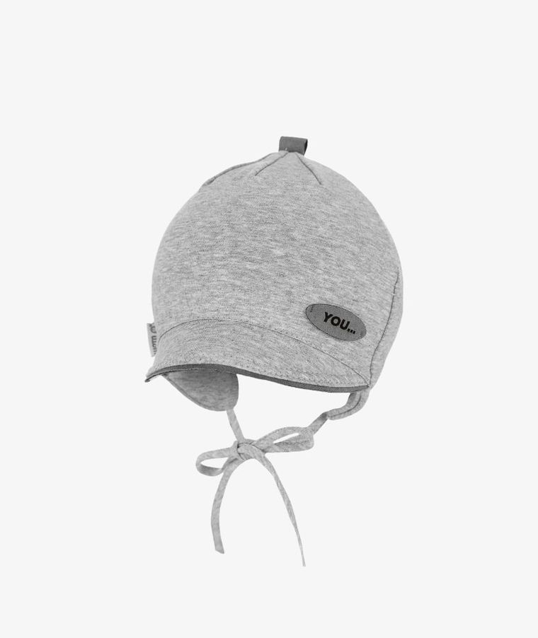 Czapka z daszkiem niemowlęca, wiązana, szara, Iltom