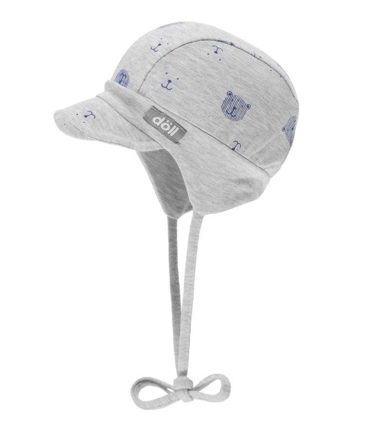 Czapka z daszkiem niemowlęca, wiązana, szara, misie, Döll