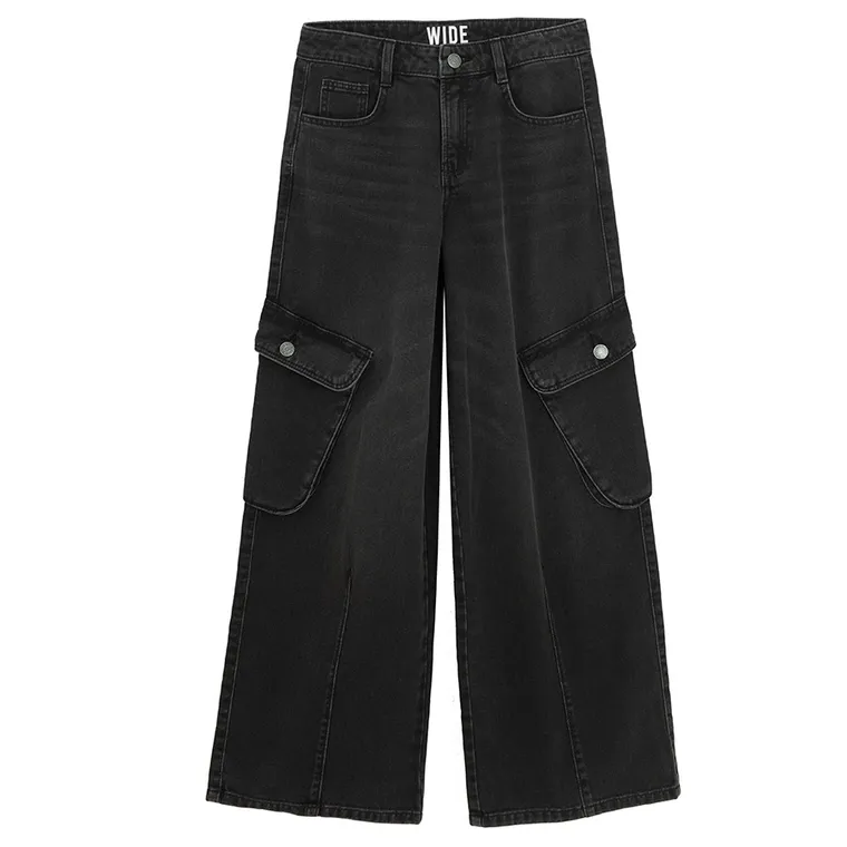 Czarne spodnie jeansowe cargo wide Cool Club