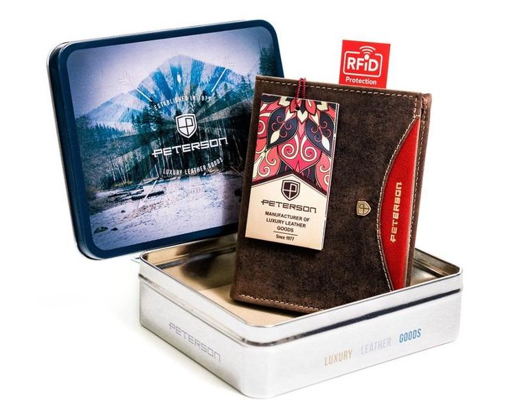 Czarny, pionowy portfel męski ze skóry naturalnej, Peterson