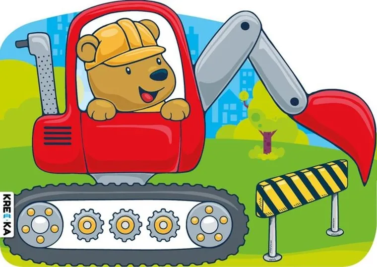 Czerwona koparka. Kolorowanka z naklejkami