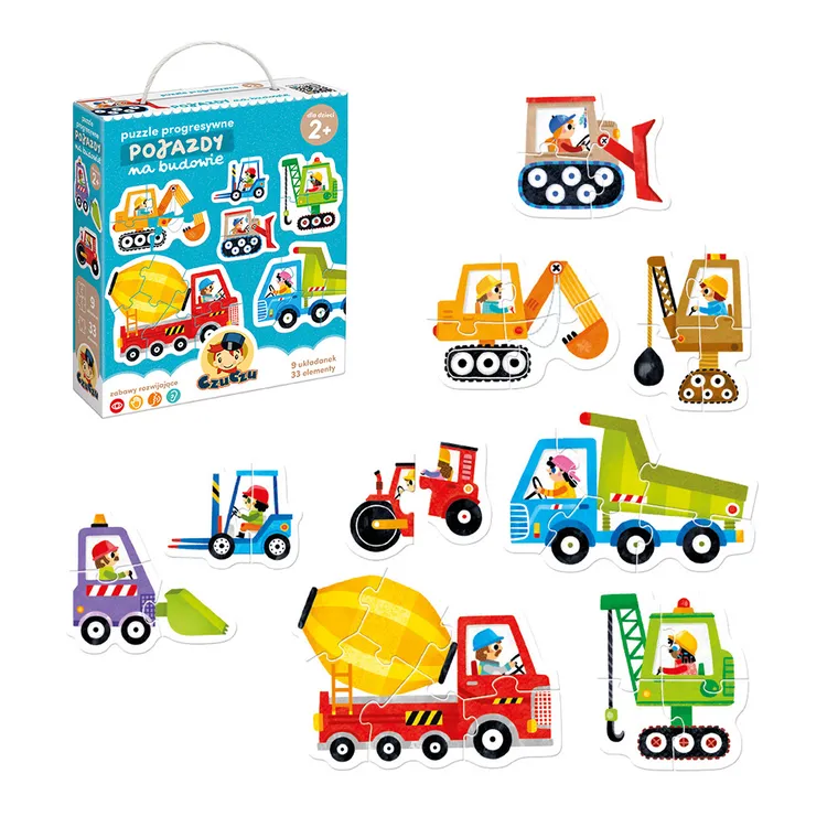 CzuCzu, Pojazdy na budowie, puzzle progresywne, 2+