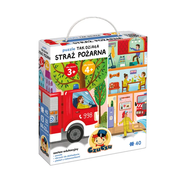CzuCzu, Tak działa Straż pożarna, puzzle, 40 elementów, plakat z ciekawostkami, dla dzieci 3+, 4+