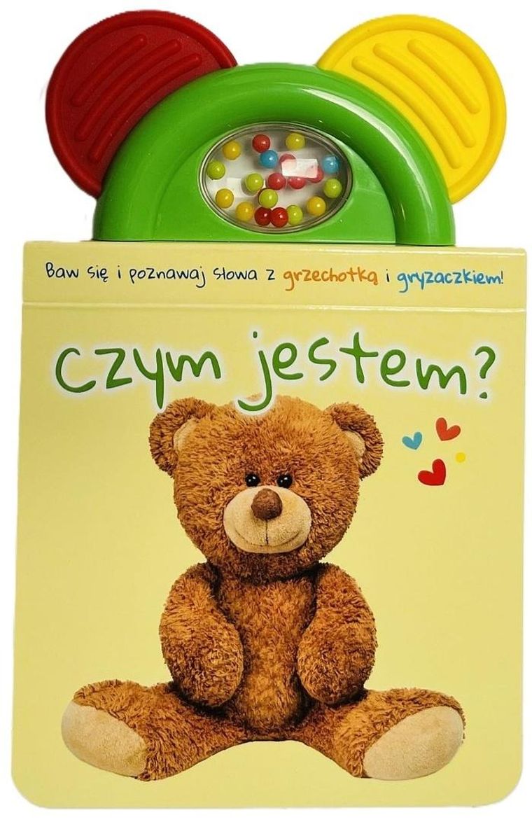 Czym jestem? Książeczka z gryzakiem i grzechotką