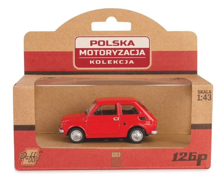Daffi, Kolekcja Polskiej Motoryzacji, Fiat 126p, pojazd, model metalowy, czerwony, 1:43