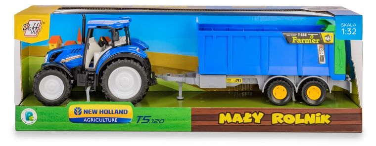 Daffi, Mały Rolnik, New Holland T5, traktor z rozrzutnikiem obornika, 1:32