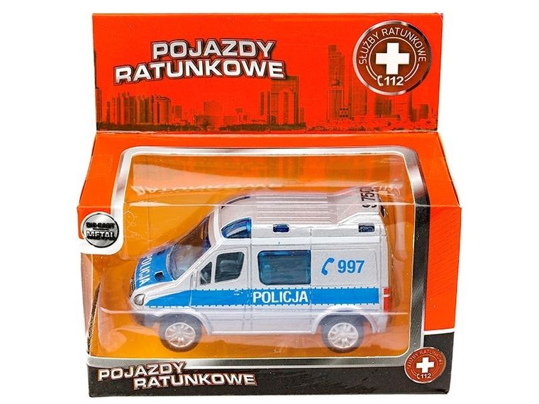 Daffi, Mercedes Benz Sprinter Mini, policja, pojazd, model metalowy, 1:50