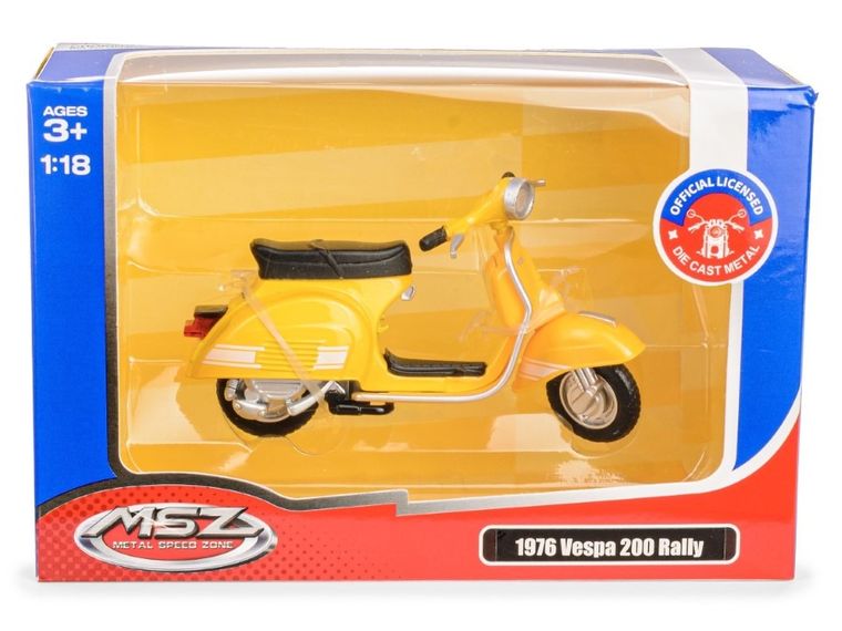 Daffi, MSZ, 1976 Vespa 200 Rally, skuter, model metalowy, żółty, 1:18
