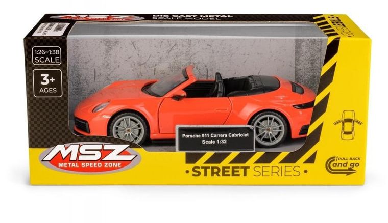 Daffi, MSZ, Porsche 911 Carrera Cabriolet, pojazd, model metalowy, pomarańczowy, 1:32