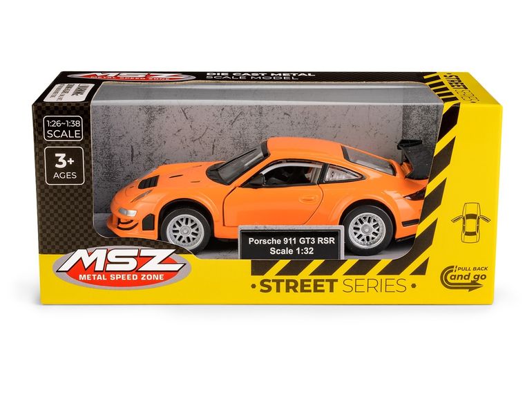 Daffi, MSZ, Porsche 911 GT3 RSR, pojazd, model metalowy, pomarańczowy, 1:32